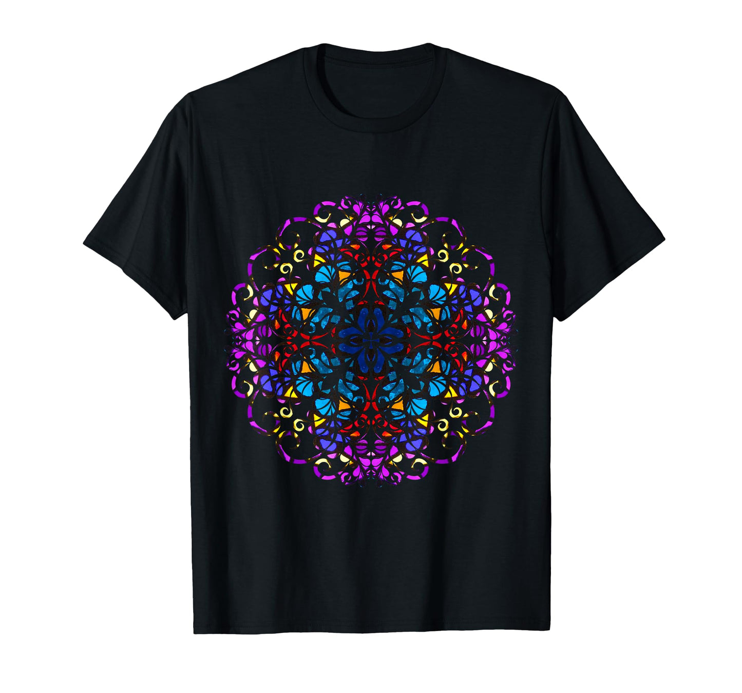 Mandala Stained Glass Graphic with Bright Rainbow of Colors T-Shirt
