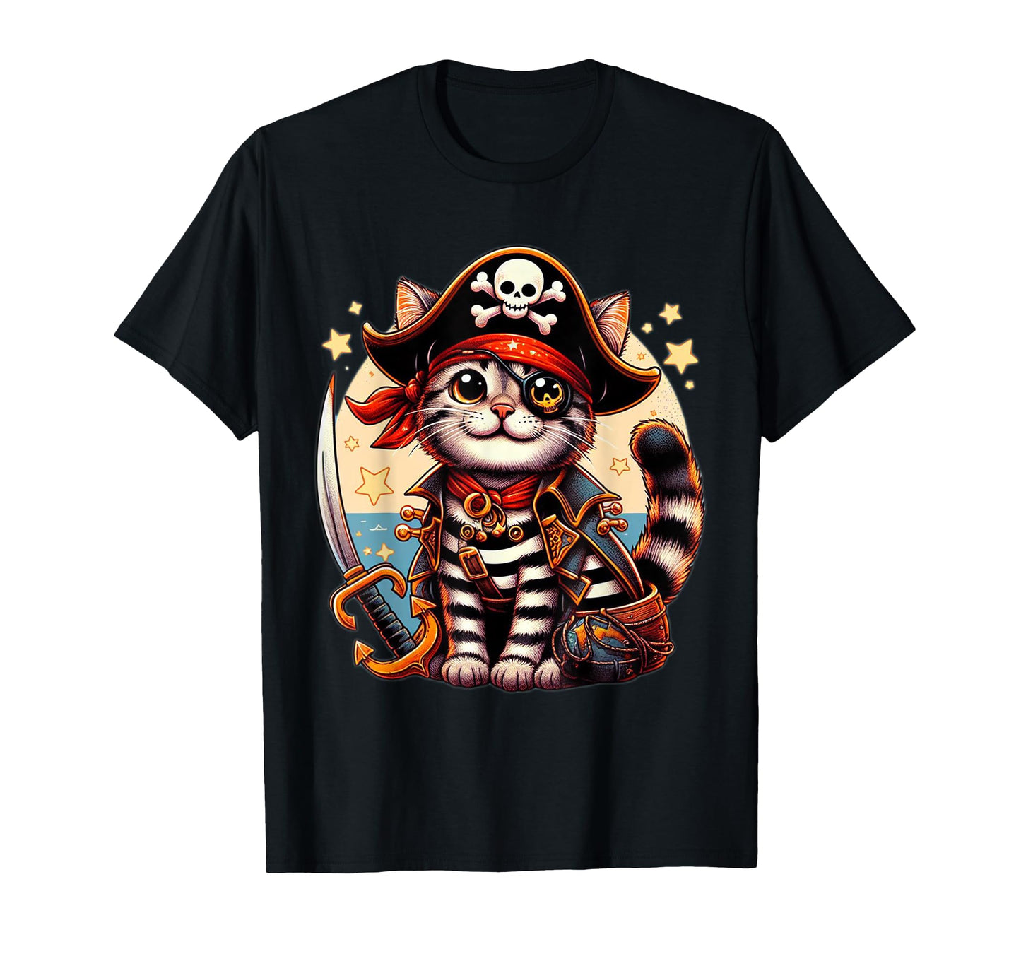 Pirate Cat Shirt Funny Halloween Cat Jolly Roger Cat Lover T-Shirt