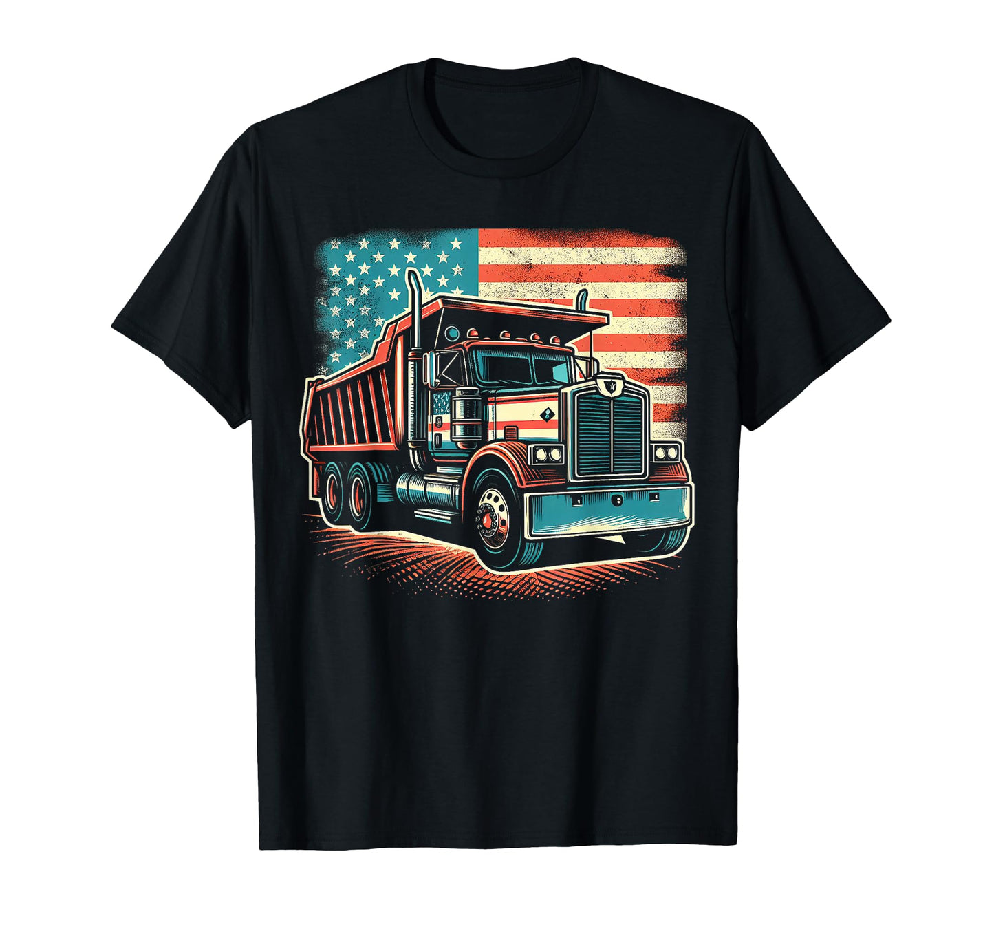 Dump Truck Driver American Flag Trucker Vintage Men Women T-Shirt