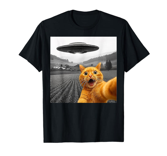Cat Selfie With Alien UFO Funny Cat Gifts For Men Women Kid T-Shirt