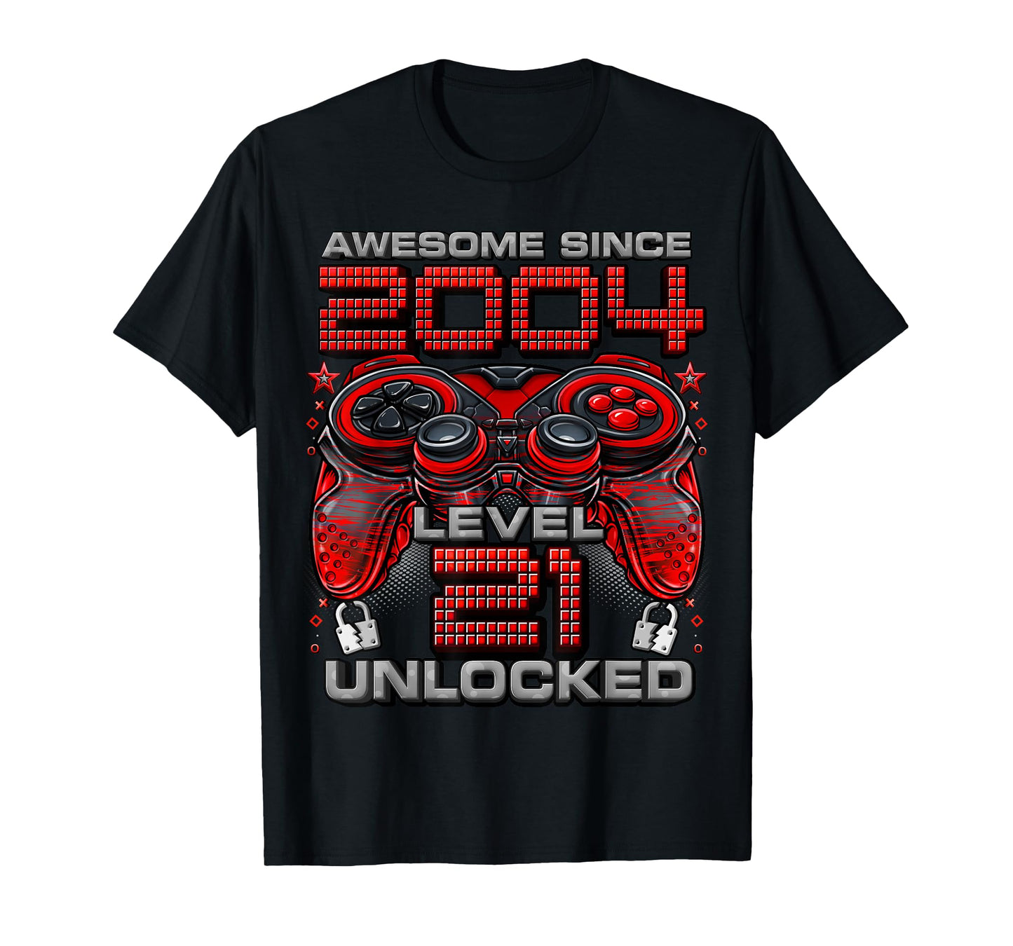 Level 21 Unlocked Awesome Since 2004 21st Birthday Gaming T-Shirt