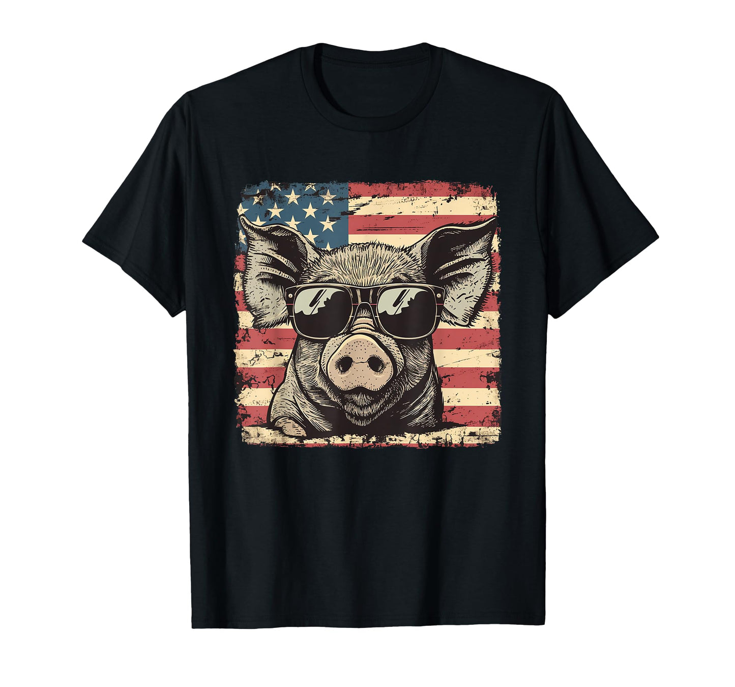 USA Flag Patriotic Pig Art Theme Independence Day T-Shirt