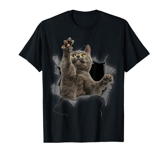 Grey Cat Torn Cloth Funny Gifts Cat Dad, Cat Mom, Cat Lover T-Shirt