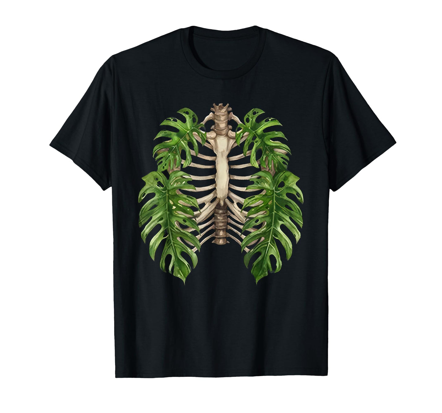 Nature Spine Lungs Monstera Plant Skeleton Art T-Shirt