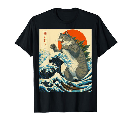 Catzilla Cat Japanese Art Funny Cat Gifts For Men Women Kid T-Shirt