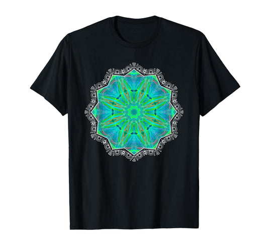 Green Kaleidoscope-art Mandala Geometry Gaia Yoga Mantra T-Shirt