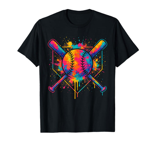 Colorful Splash Baseball Drip Bats and Ball for BoysYouth T-Shirt