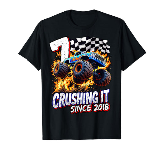Birthday Monster Truck 7 year Old Boys 7th Party Born 2018 T-Shirt