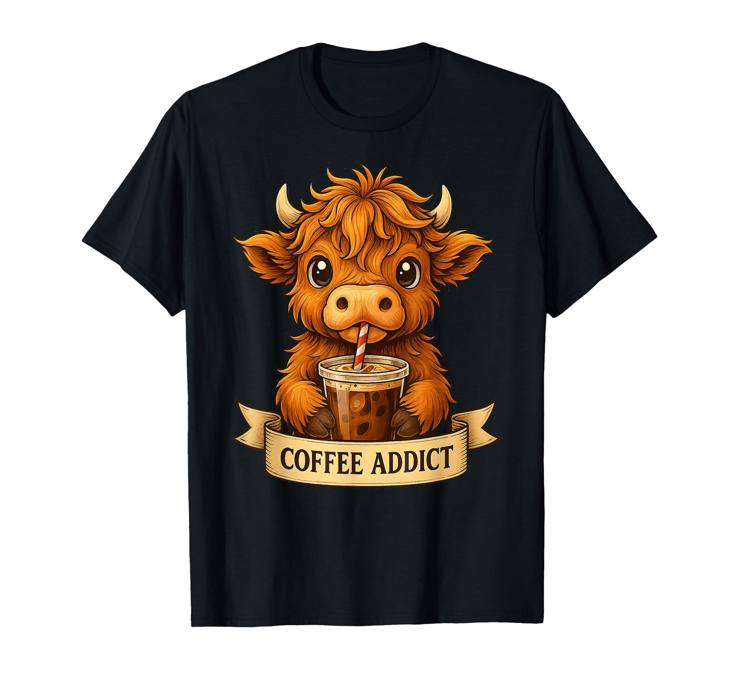 Cute Highland Cow Drink Coffee Funny Gifts for Men Women Kid T-Shirt