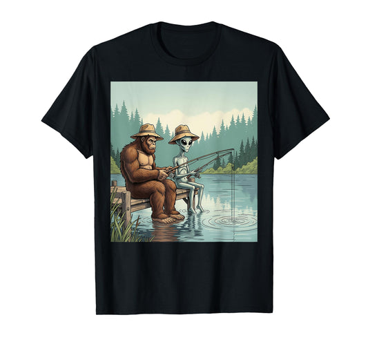 Alien Bigfoot Fishing Sasquatch Fishing Fisherman Men Boys T-Shirt