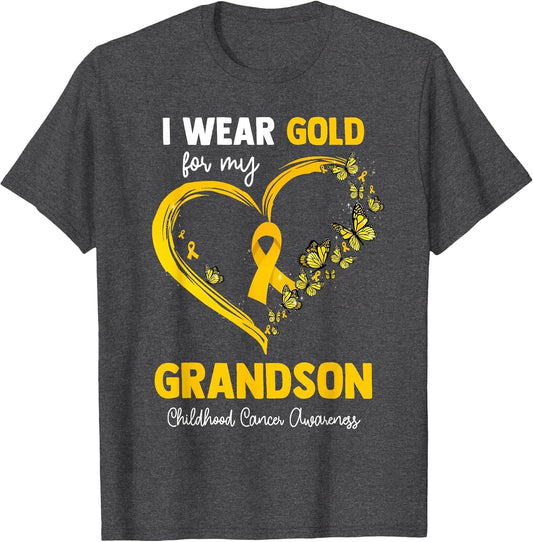 I Wear Gold for My Grandson Childhood Cancer Heart Ribbon