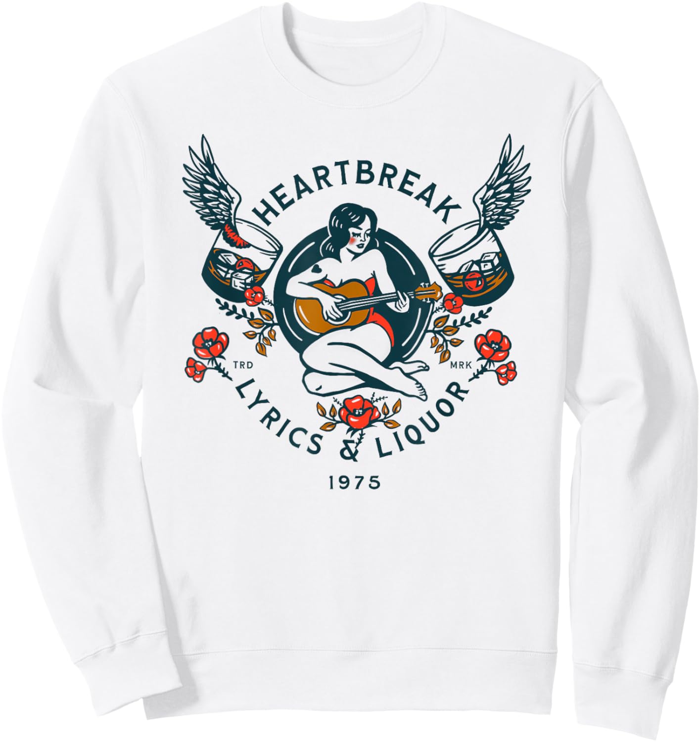 Heartbreak Lyrics & Liquor: Cool Live Music Lover Pin-Up Art Sweatshirt - Sweatshirt | White