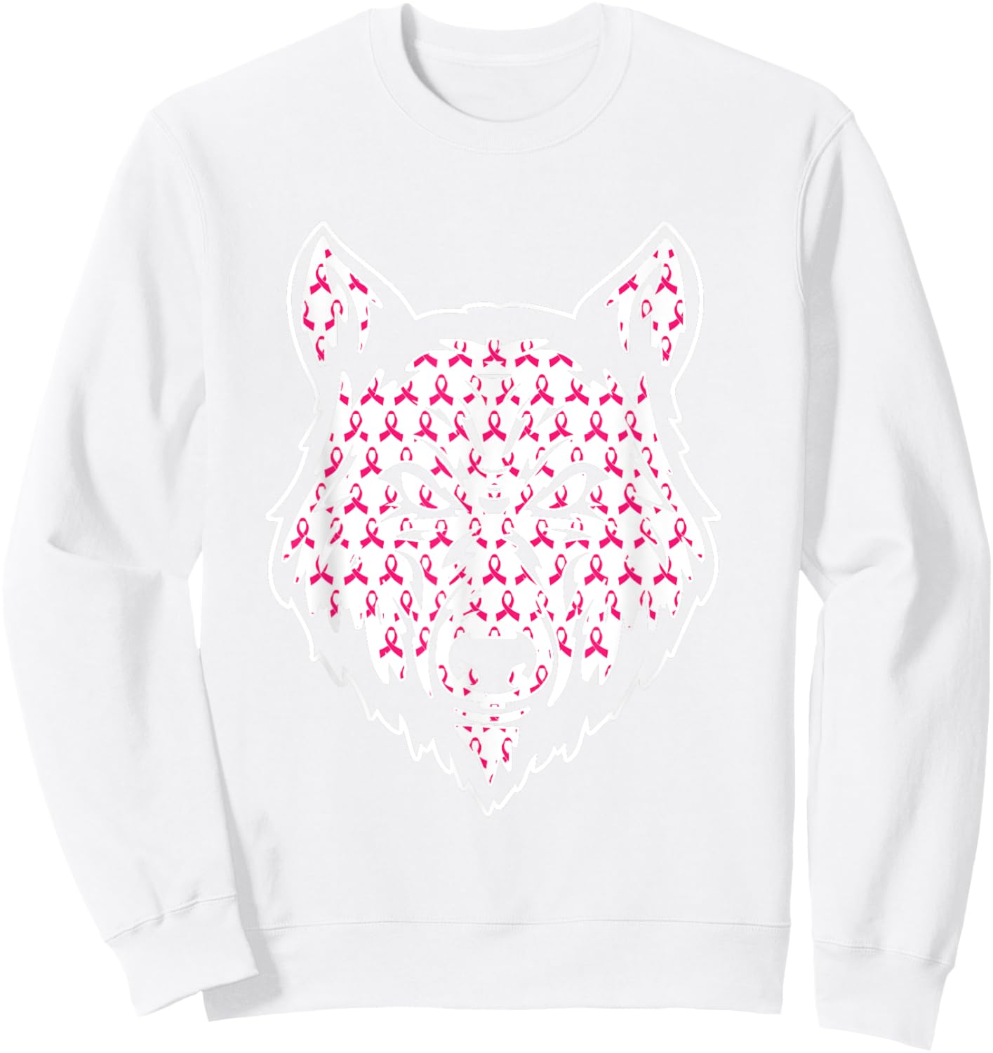 Wolf Pink Ribbon Breast Cancer Awareness Cute Animal Warrior Sweatshirt - Sweatshirt | White