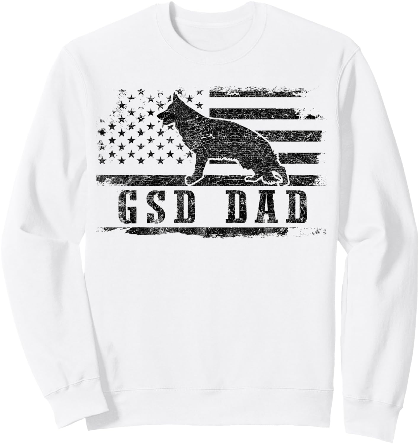 GSD Dad Distressed American Flag German Shepherd Dog Sweatshirt - Sweatshirt | White