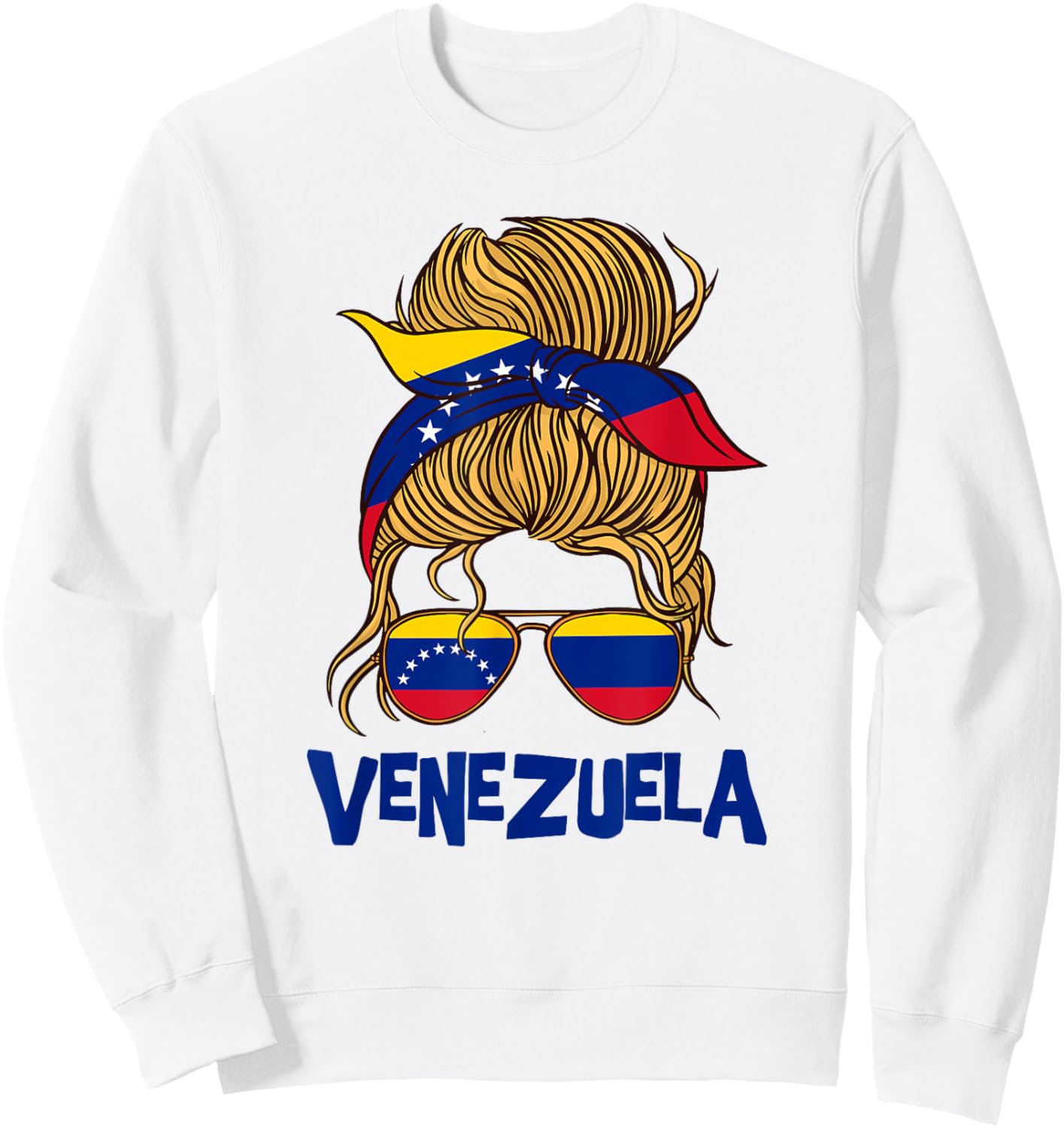 Venezuelan flag messy bun girl sunglasses Latina pride look Sweatshirt - Sweatshirt | White