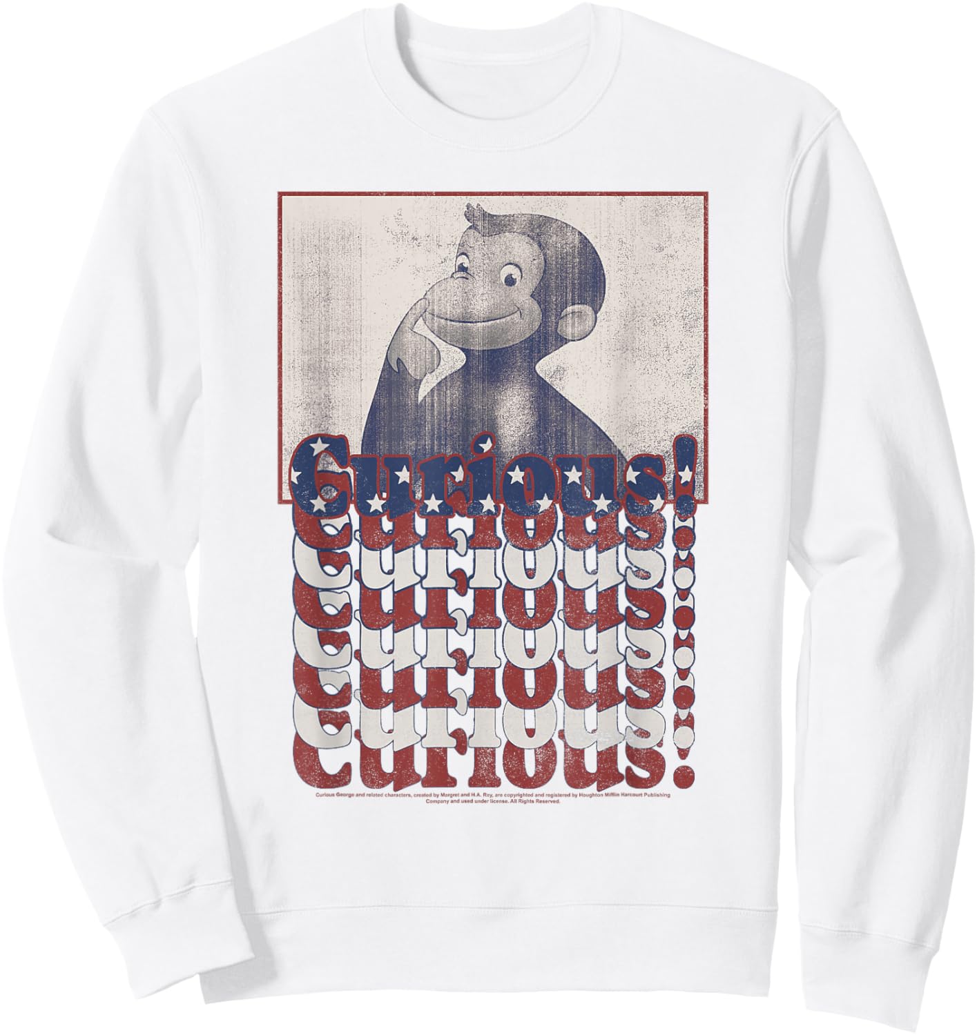 Curious George 4th Of July American Flag Text Stack Sweatshirt - Sweatshirt | White