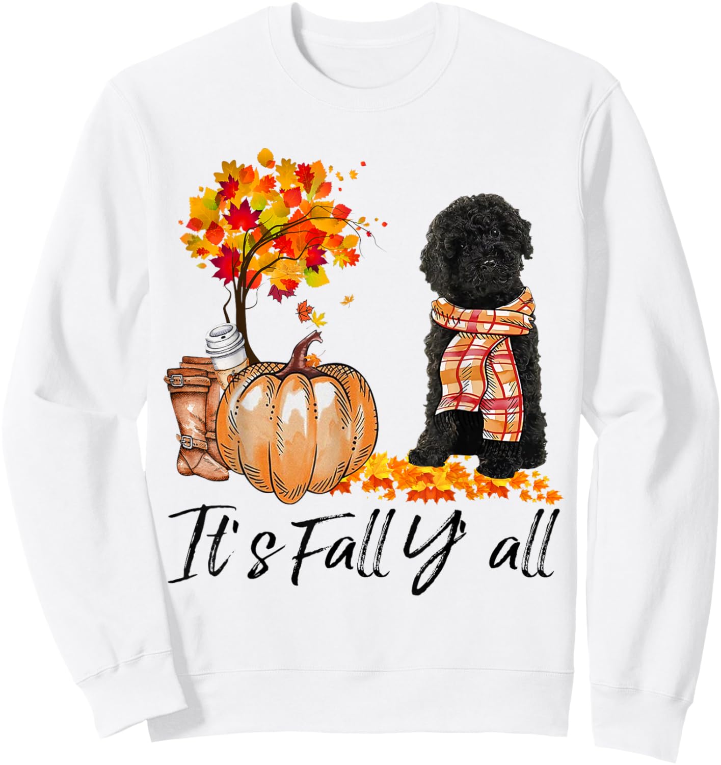 Black Labradoodle It's Fall Y'all Pumpkin Autumn Gift Sweatshirt - Sweatshirt | White