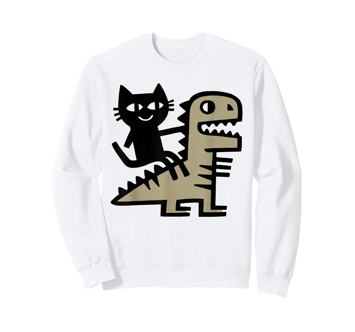Cat Riding T-Rex Art – Funny Dinosaur and Cat Illustration T-Shirt