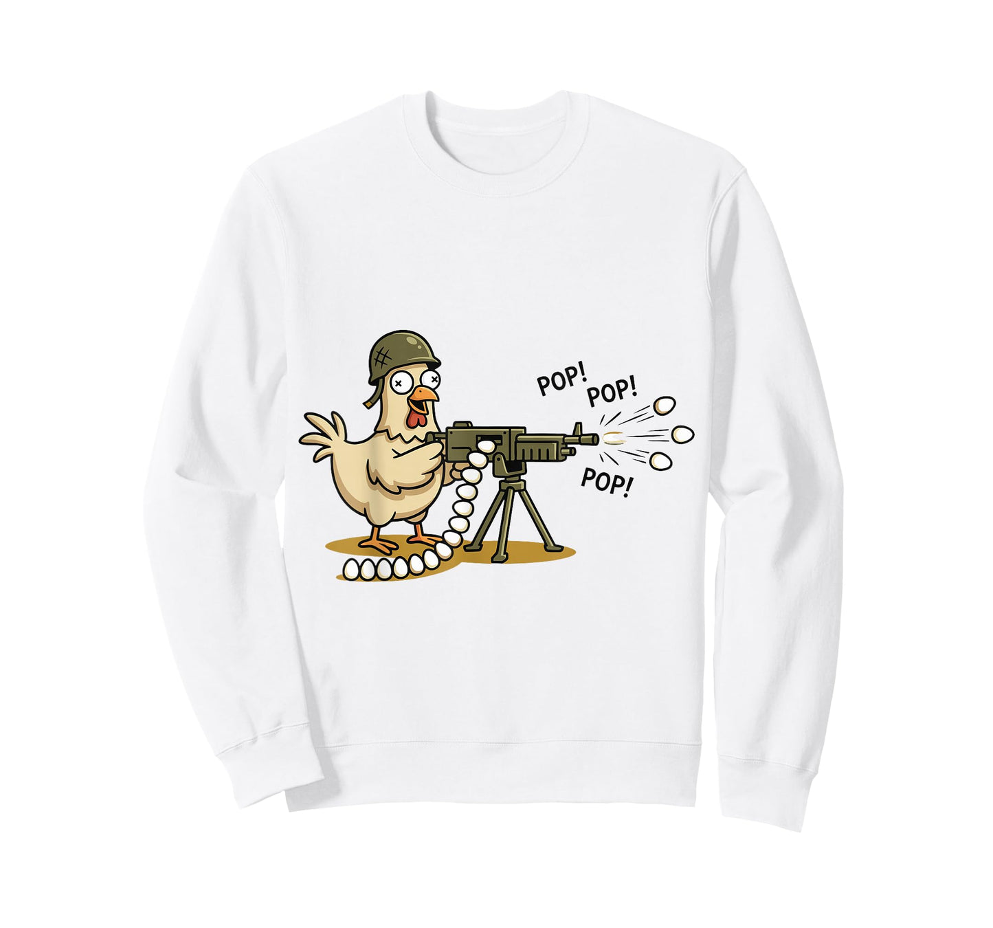 Funny Military Chicken Soldier with Heavy Gun Shooting Eggs T-Shirt