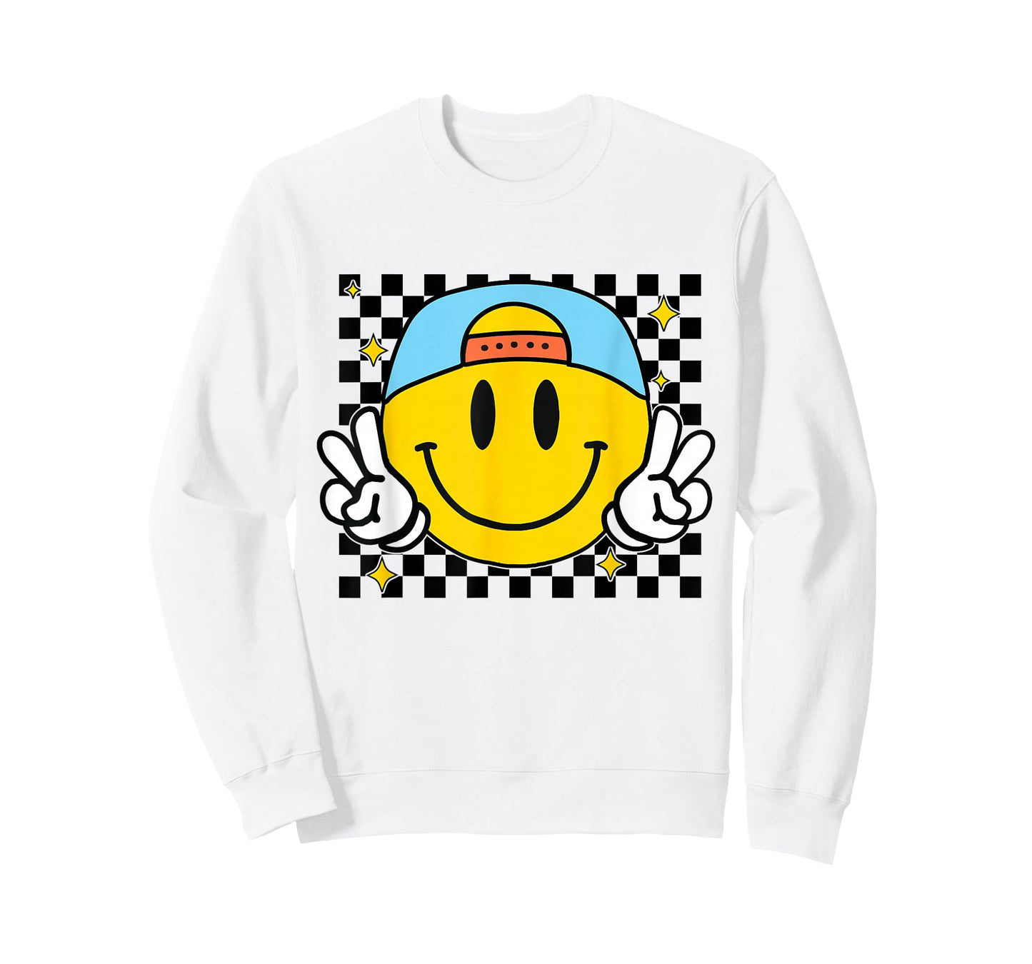 Yellow Smile Face Cute Checkered Peace Smiling Happy Face T-Shirt