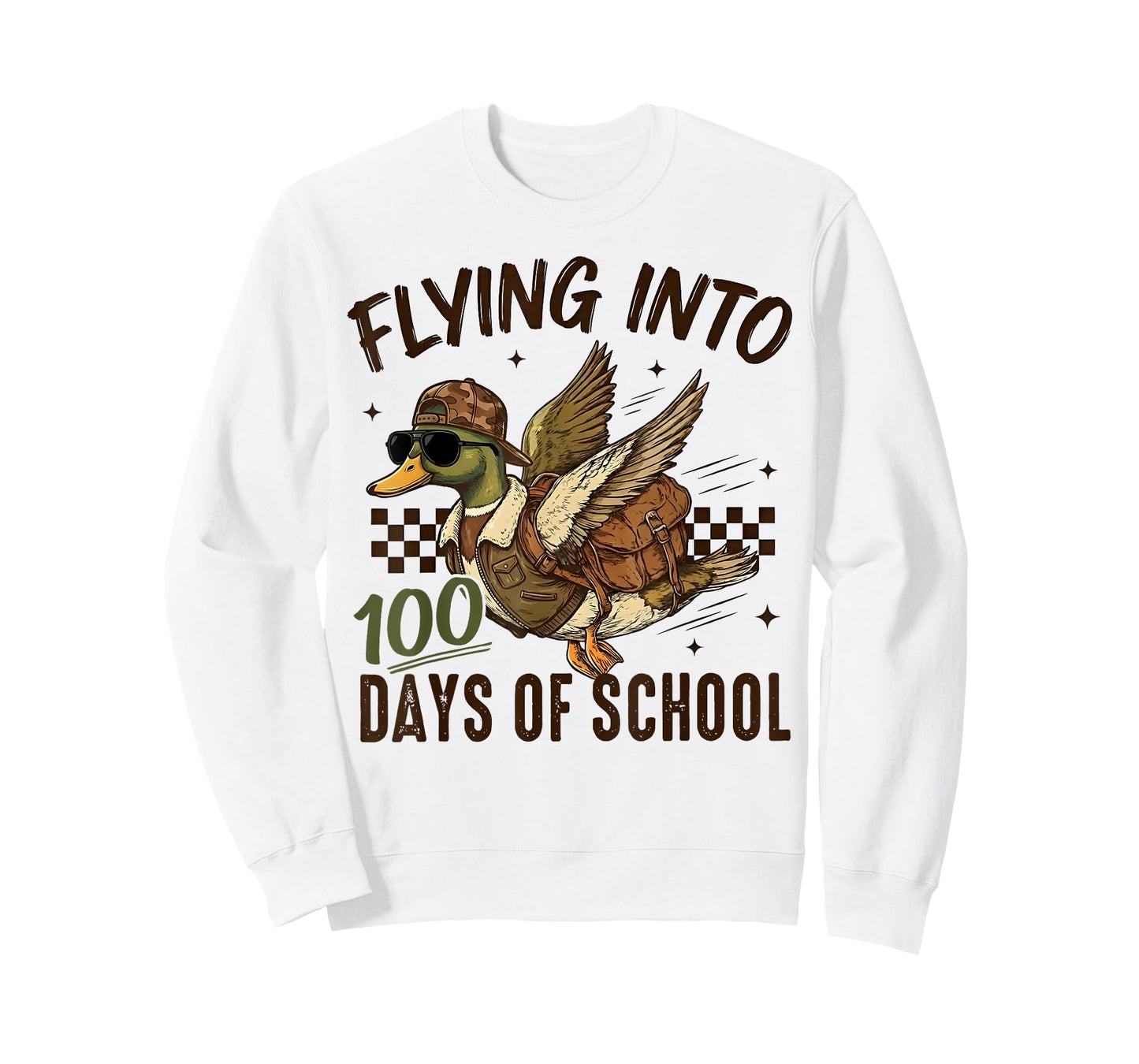 Flying Into 100 Days of School Funny Duck Hunting Camo Boys T-Shirt