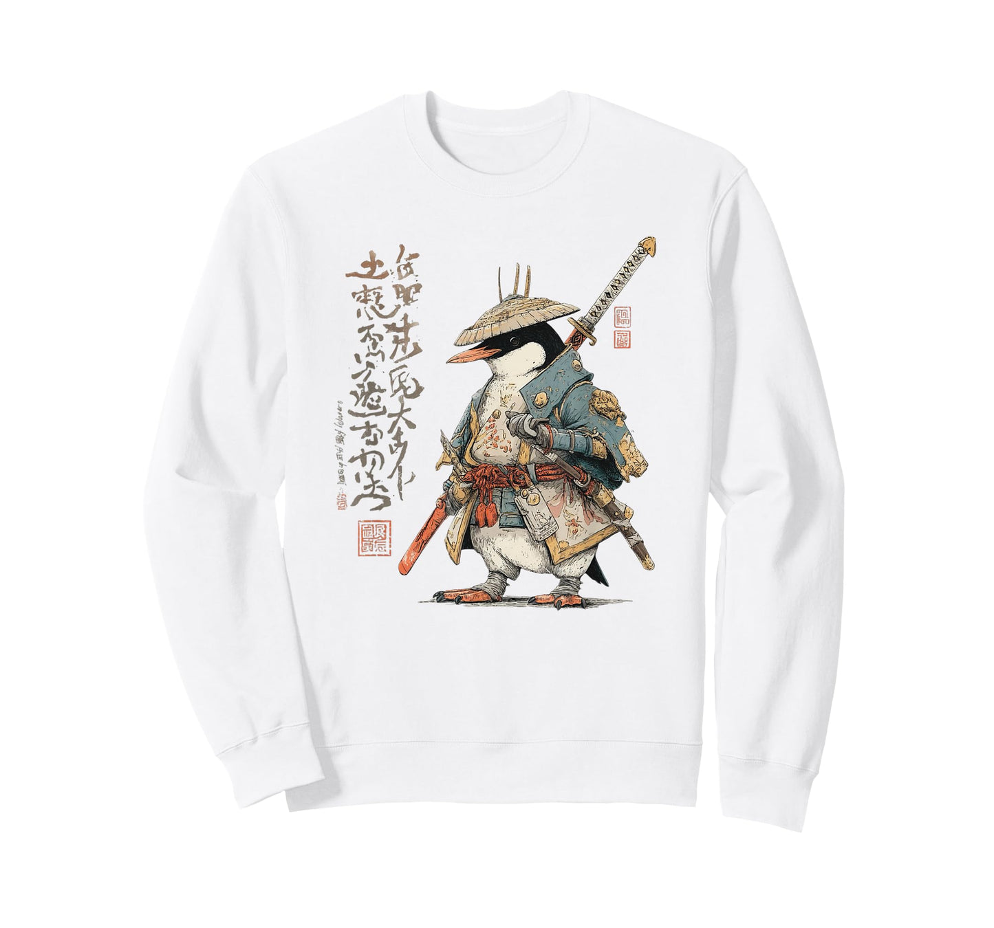 Japanese Woodblock Art Penguin Samurai Animal T-Shirt