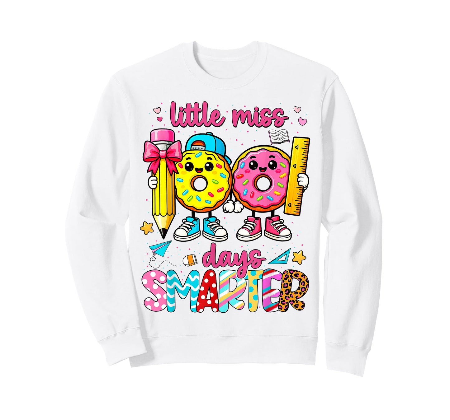 Little Miss 100 Days Smarter Donut Pencil Bow Girls T-Shirt