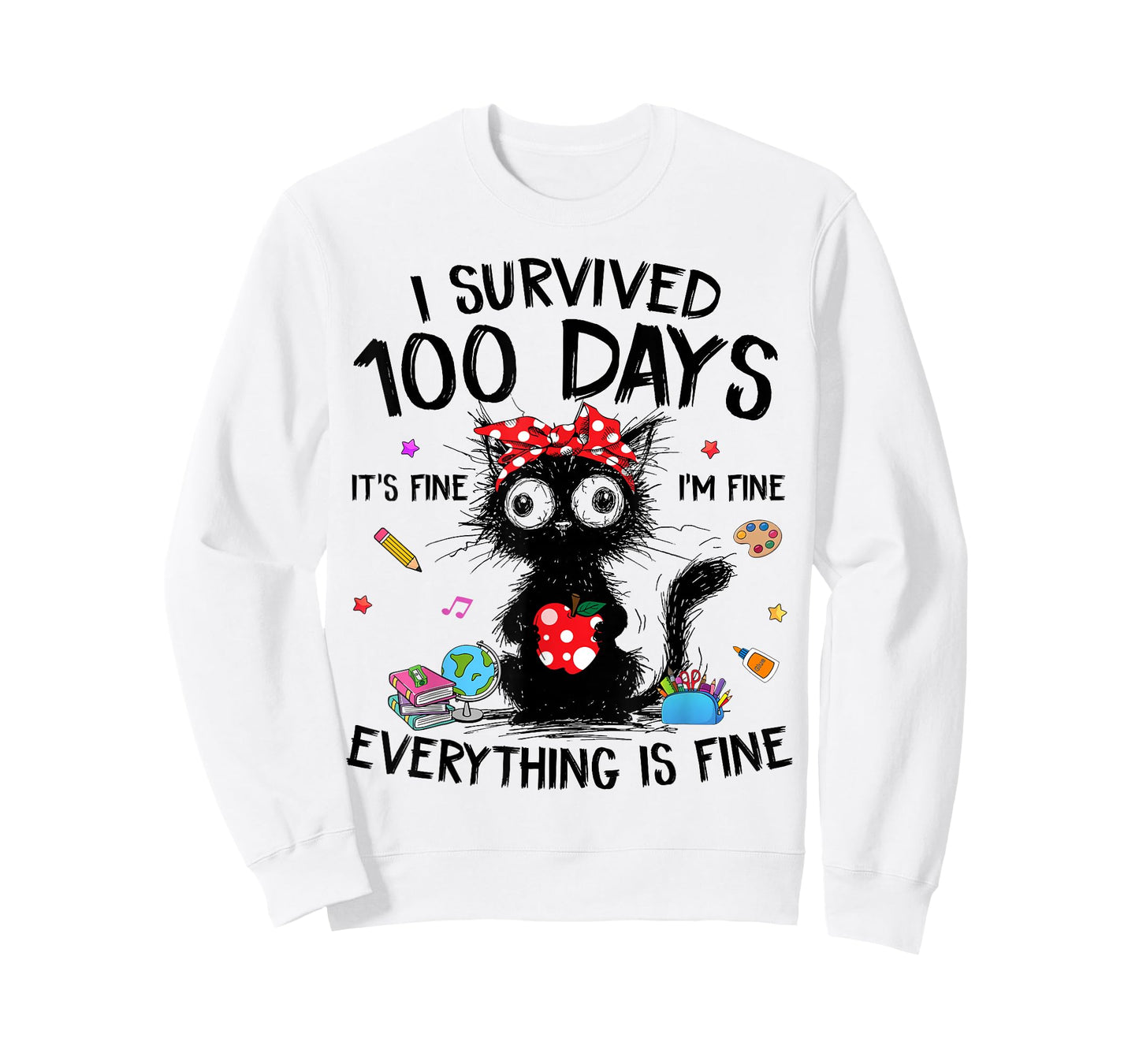 Funny Cat I Survived 100 Days of School Shirts Teacher Kids T-Shirt