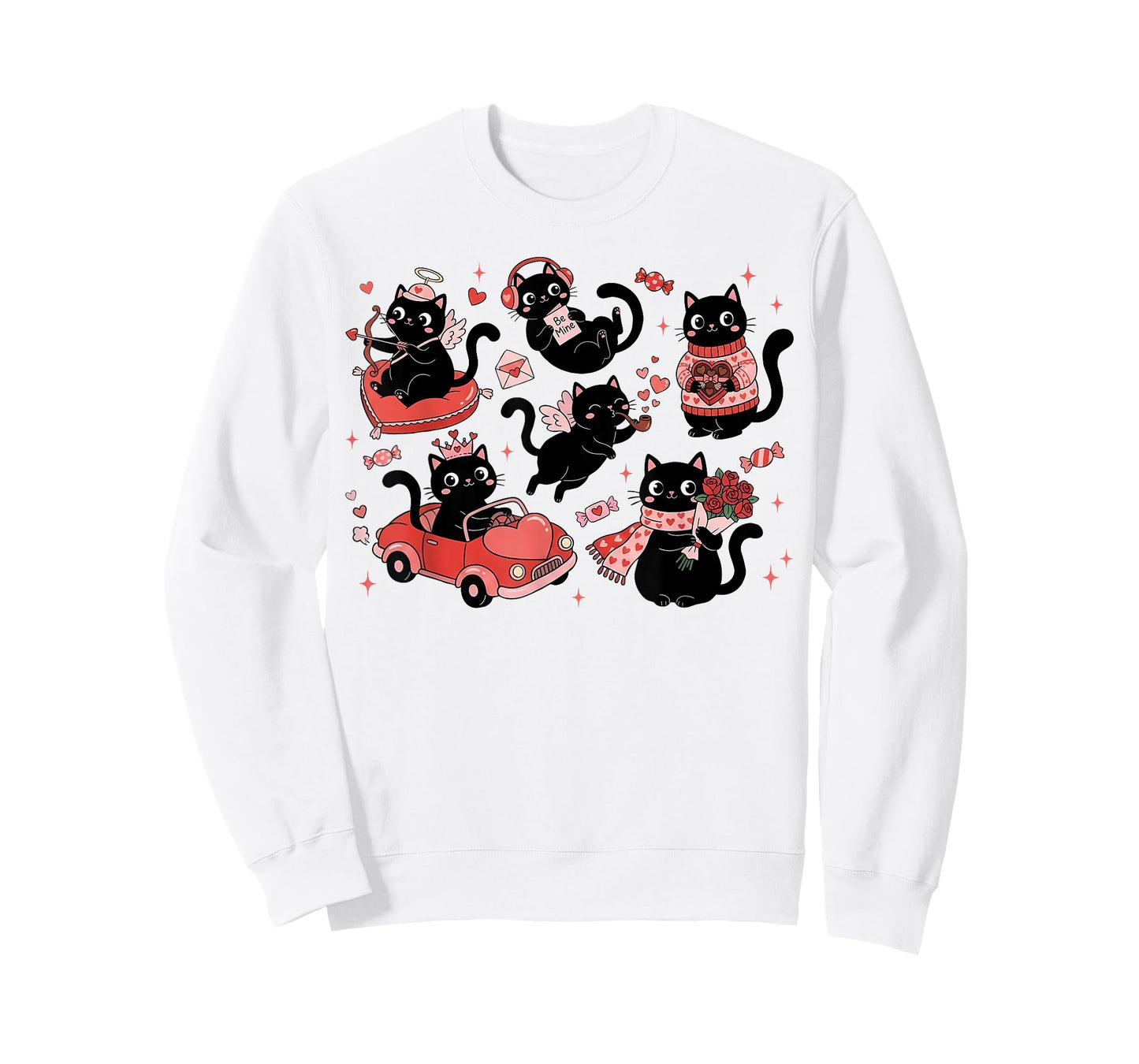 Retro Black Cat Heart Valentines Day Cute Kitten Lover T-Shirt