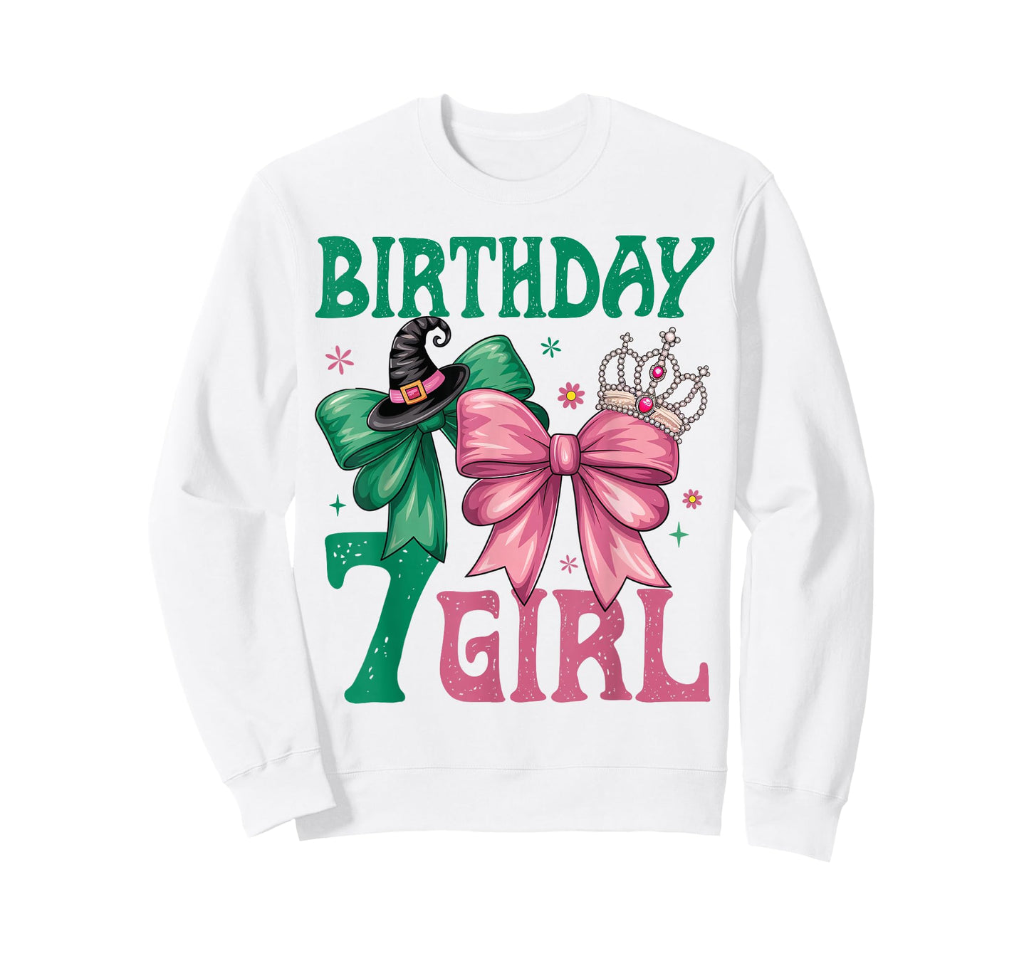 7th Birthday Girl Witch Pink Green 7 Year Old Birthday Girl T-Shirt
