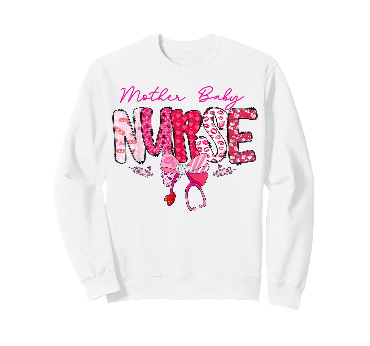 Mother Baby Nurse Valentine's Day Stethoscope Coquette Bow T-Shirt