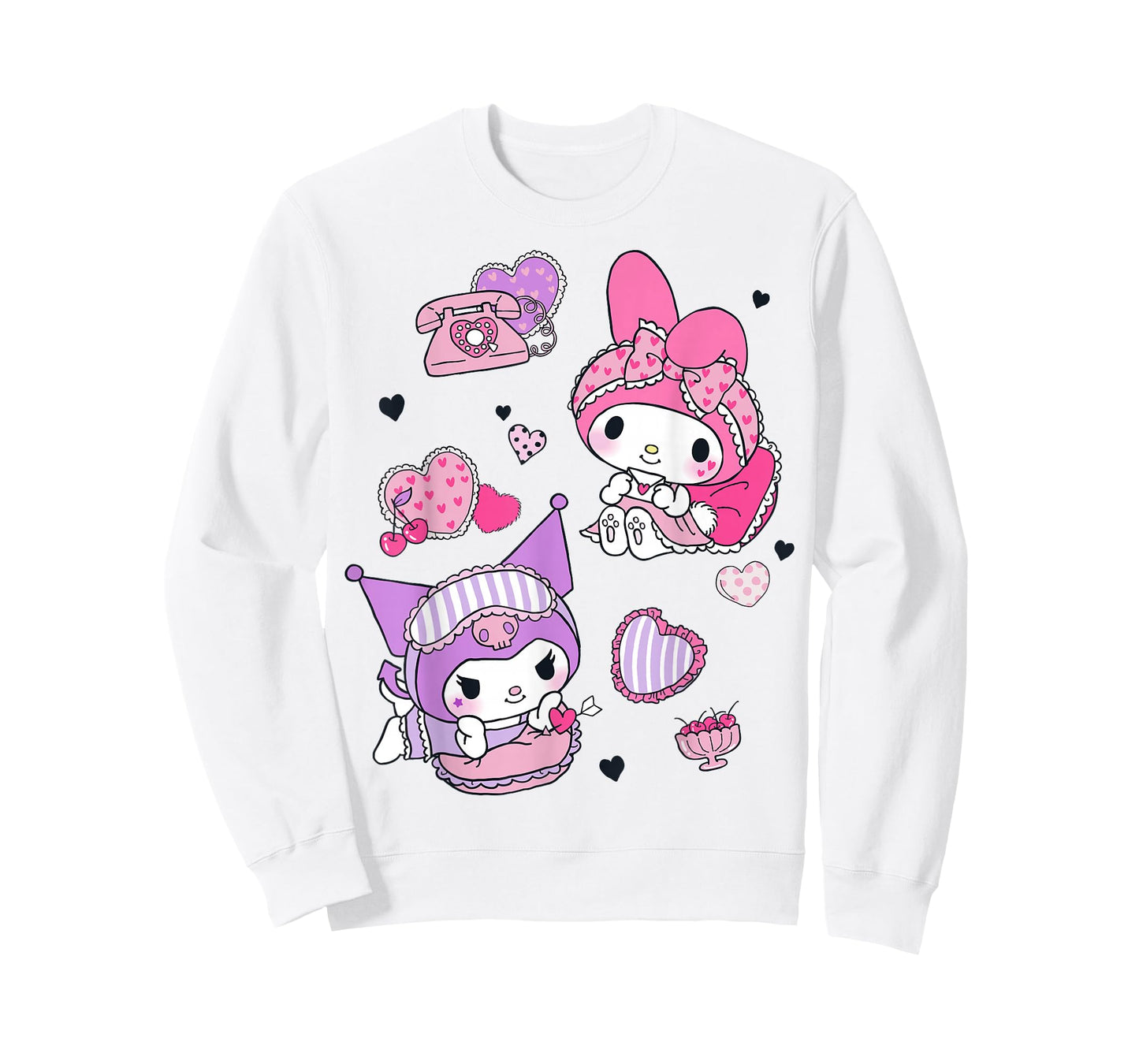 Hello Kitty My Melody and Kuromi Sleepover Fun Flying Hearts T-Shirt