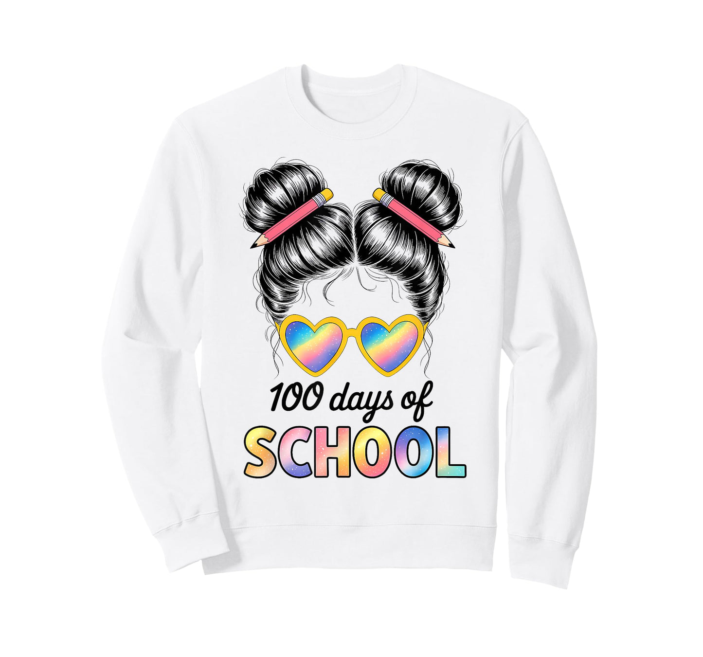 100 Days of School Messy Bun Girl 100 Days Smarter 100th Day T-Shirt