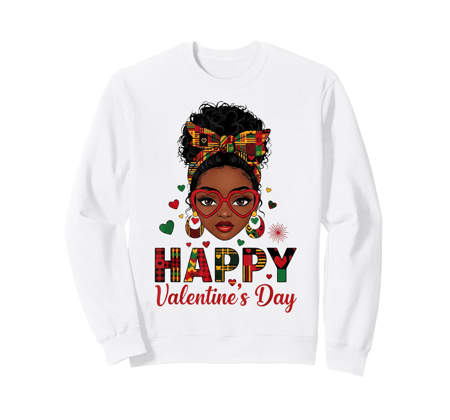 Happy Valentine's Day Messy Bun Afro Girl T-Shirt