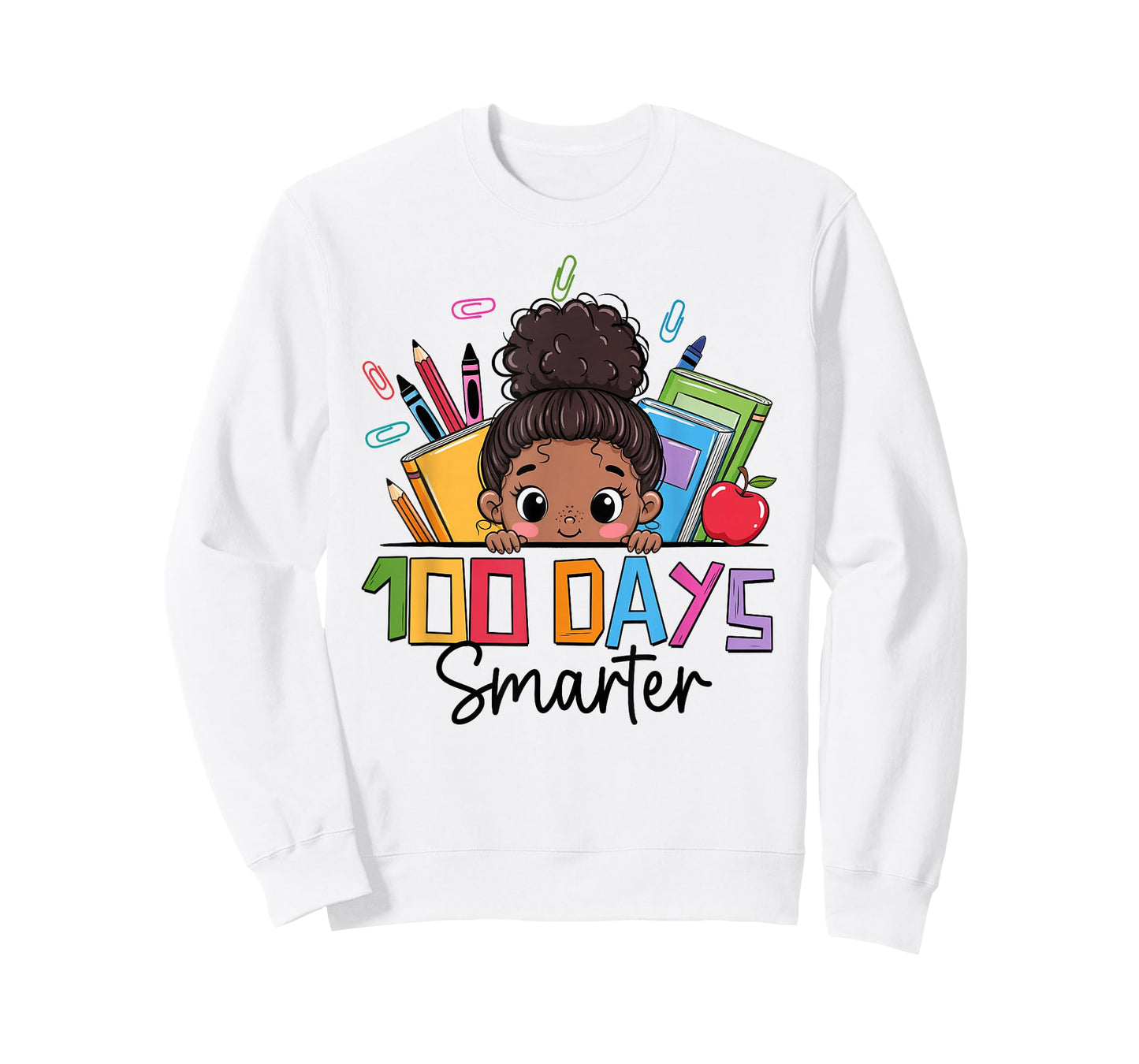 100 Days Smarter Messy Bun 100th Day of School Afro Girl Kid T-Shirt