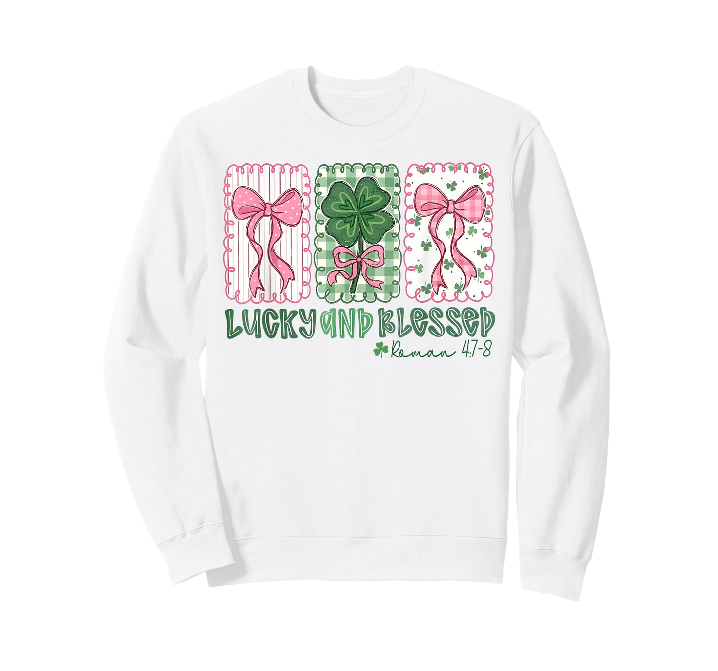 St Patrick's Day Preppy Lucky and Blessed Coquette Bow Girly T-Shirt