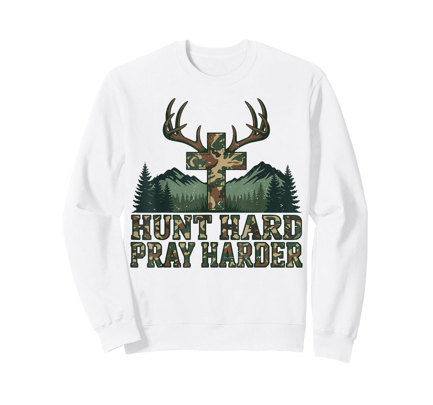 Youth Camo Christian Deer Hunting Cross Hunt Hard Pray Faith T-Shirt