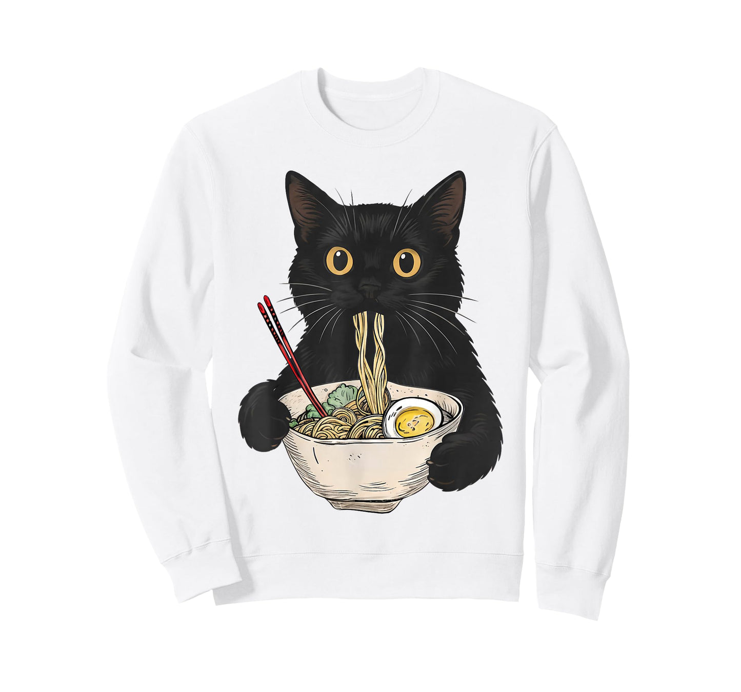 Funny Cat Eating Noodles Cute Cat Men Women Kids T-Shirt