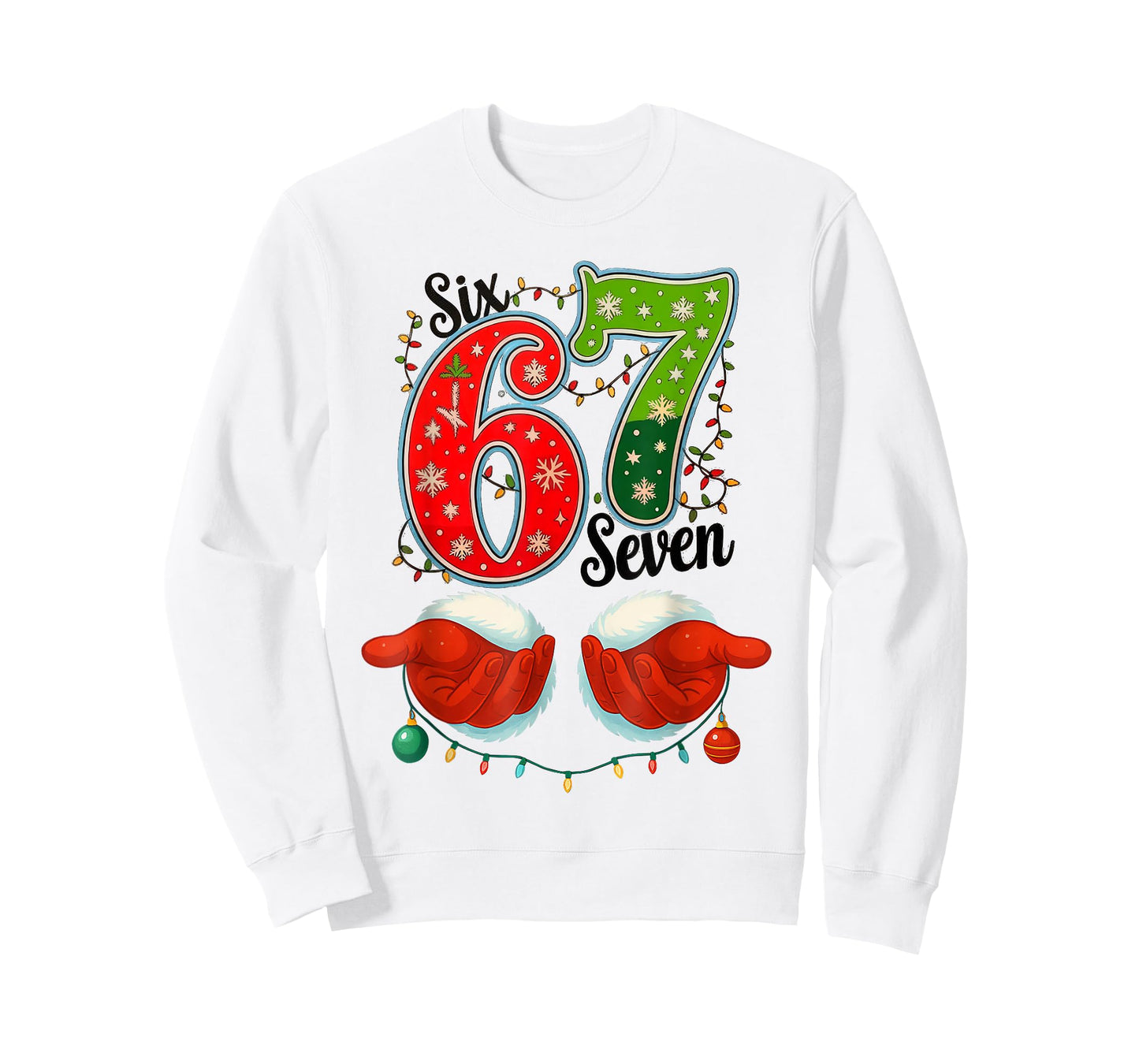 Funny Six Seven 67 Meme 6 7 Christmas Santa Hand Boys Teens T-Shirt