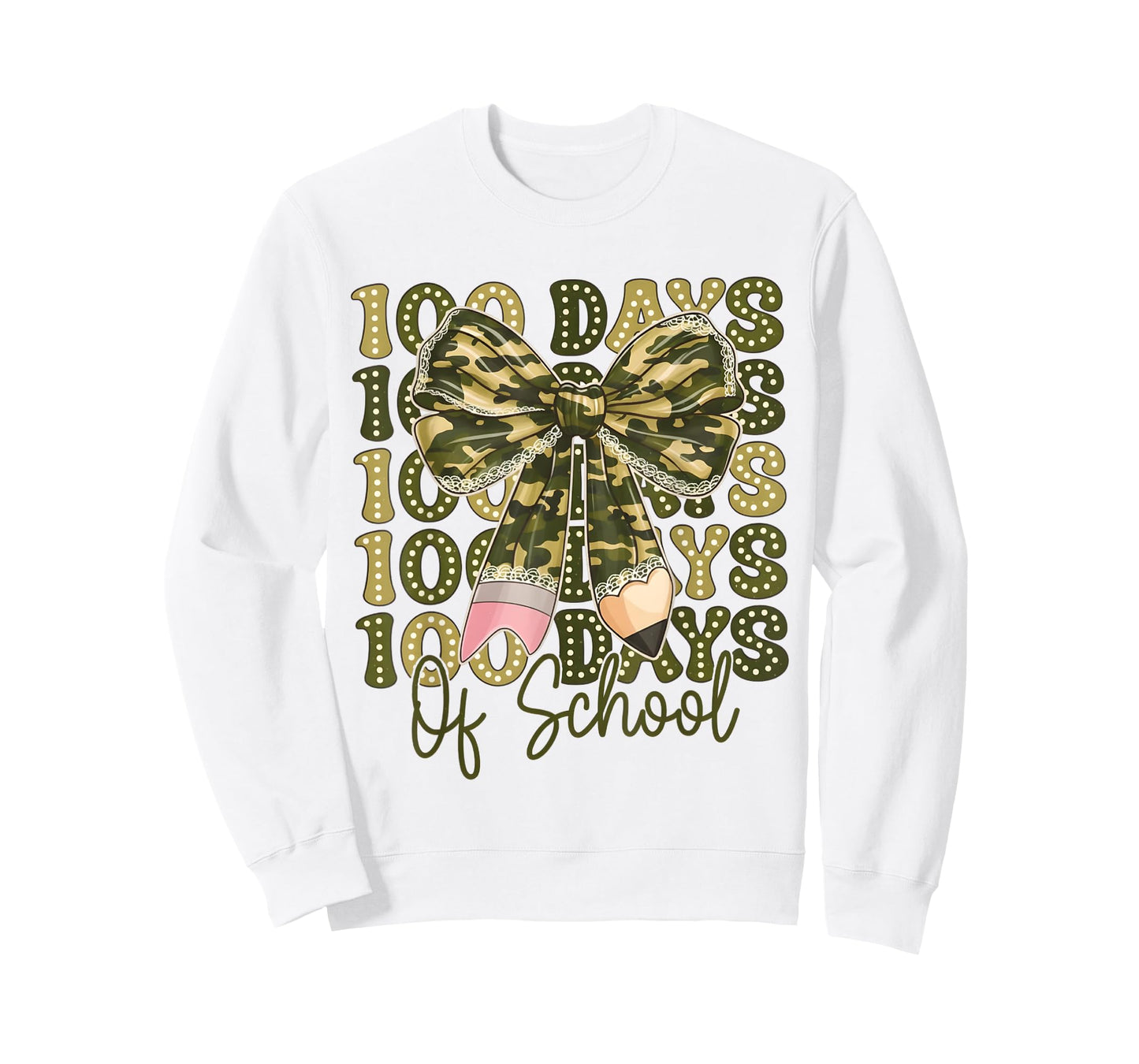 100 Days of School Western Camo Coquette Bow Pencil T-Shirt