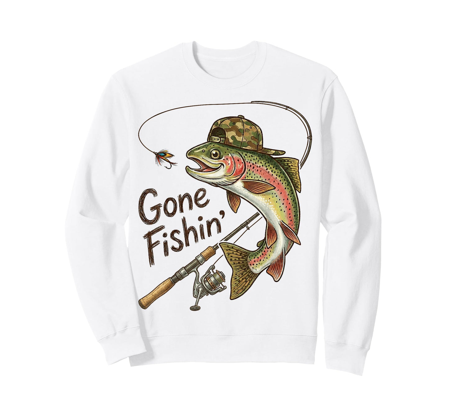 Gone Fishing Camouflage Trout Fish Vintage Fishing Funny T-Shirt