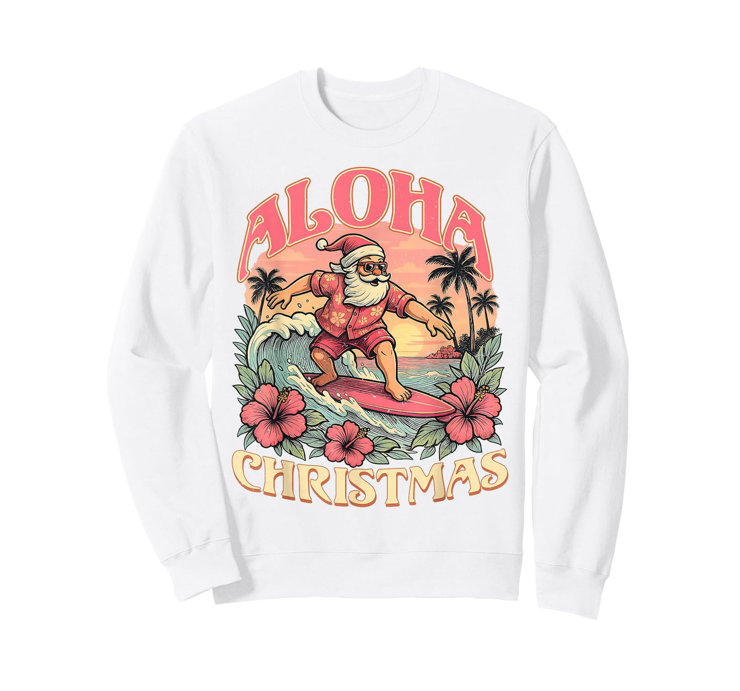Aloha Christmas Santa Claus Surfing Hawaiian Mele Kalikimaka T-Shirt
