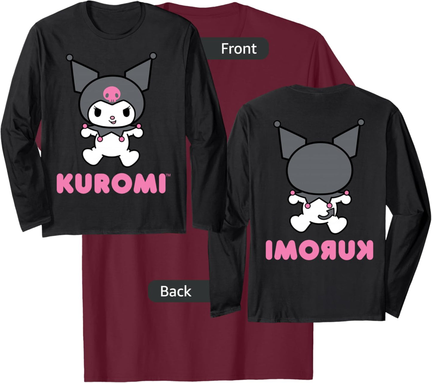 Kuromi Character Front and Back T-Shirt - T-Shirt | Maroon
