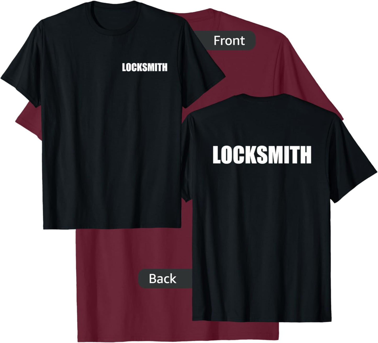 Locksmith Logo Style Front & Back Print Employees Official T-Shirt - T-Shirt | Maroon