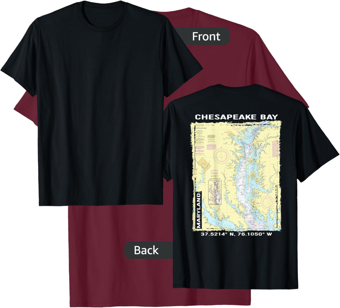 Classic Chesapeake Bay Nautical Chart T-Shirt - T-Shirt | Maroon
