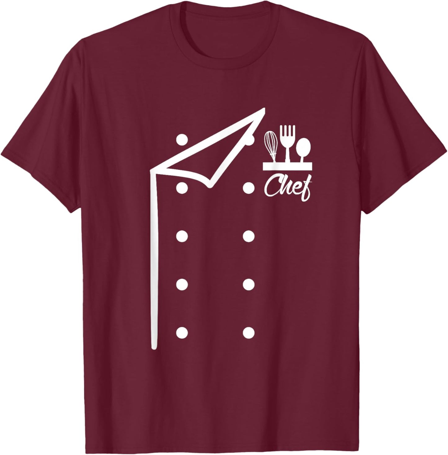 Chef Uniform Jacket Faux Cook for Cooking Funny Costume T-Shirt - T-Shirt | Maroon