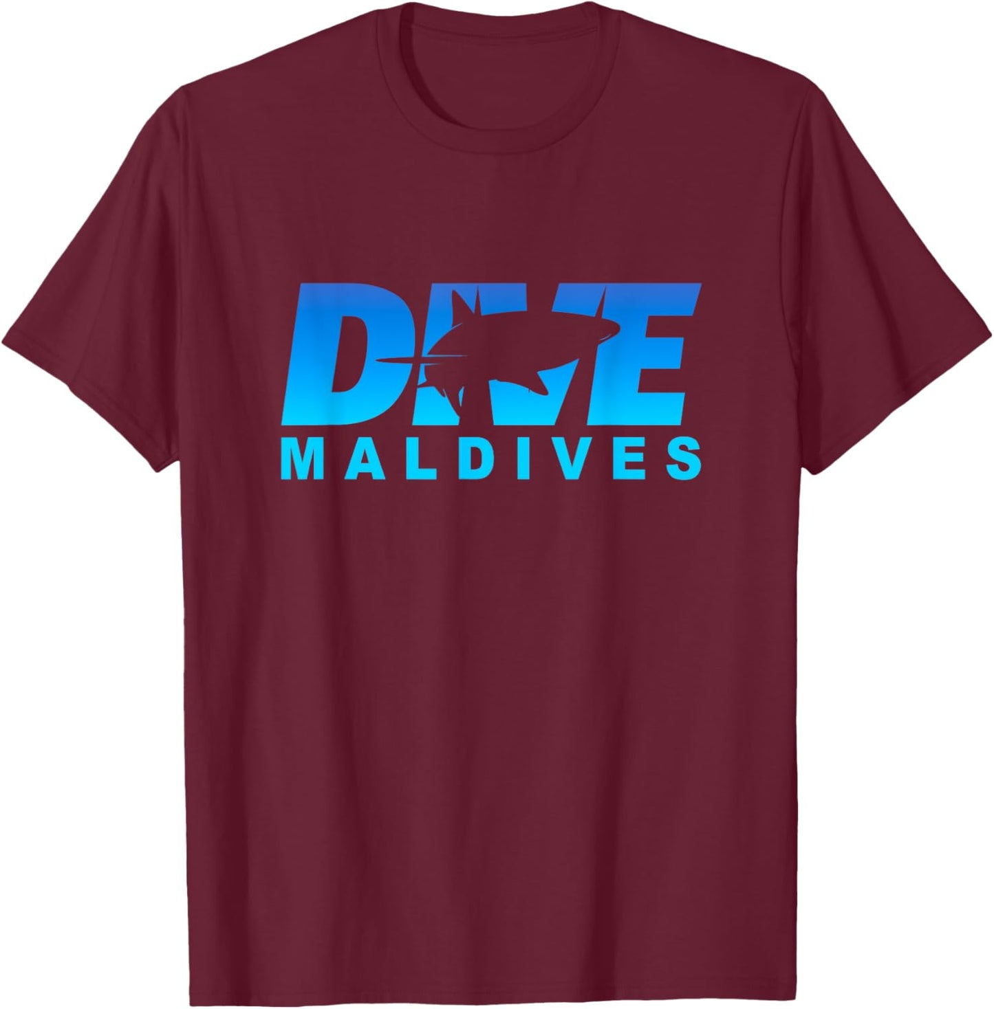 Dive Maldives with Shark, Scuba Diving in the Maldives T-Shirt - T-Shirt | Maroon