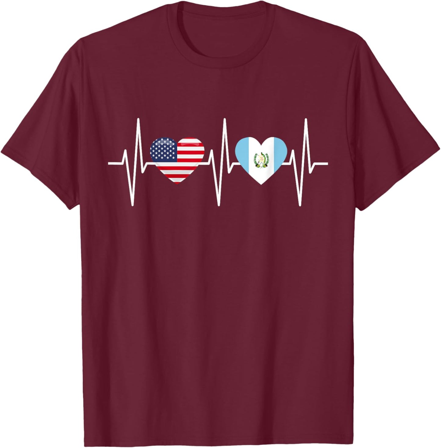 USA Guatemala Shirt Heartbeat America Guatemalan Flag Heart T-Shirt - T-Shirt | Maroon