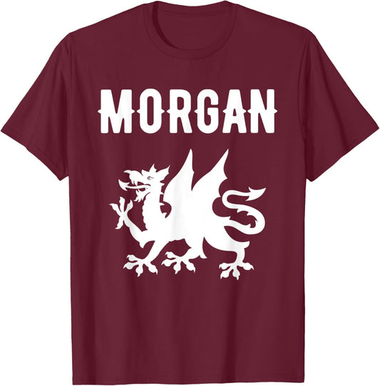 Morgan Surname Welsh Family Name Wales Heraldic Dragon T-Shirt - T-Shirt | Maroon