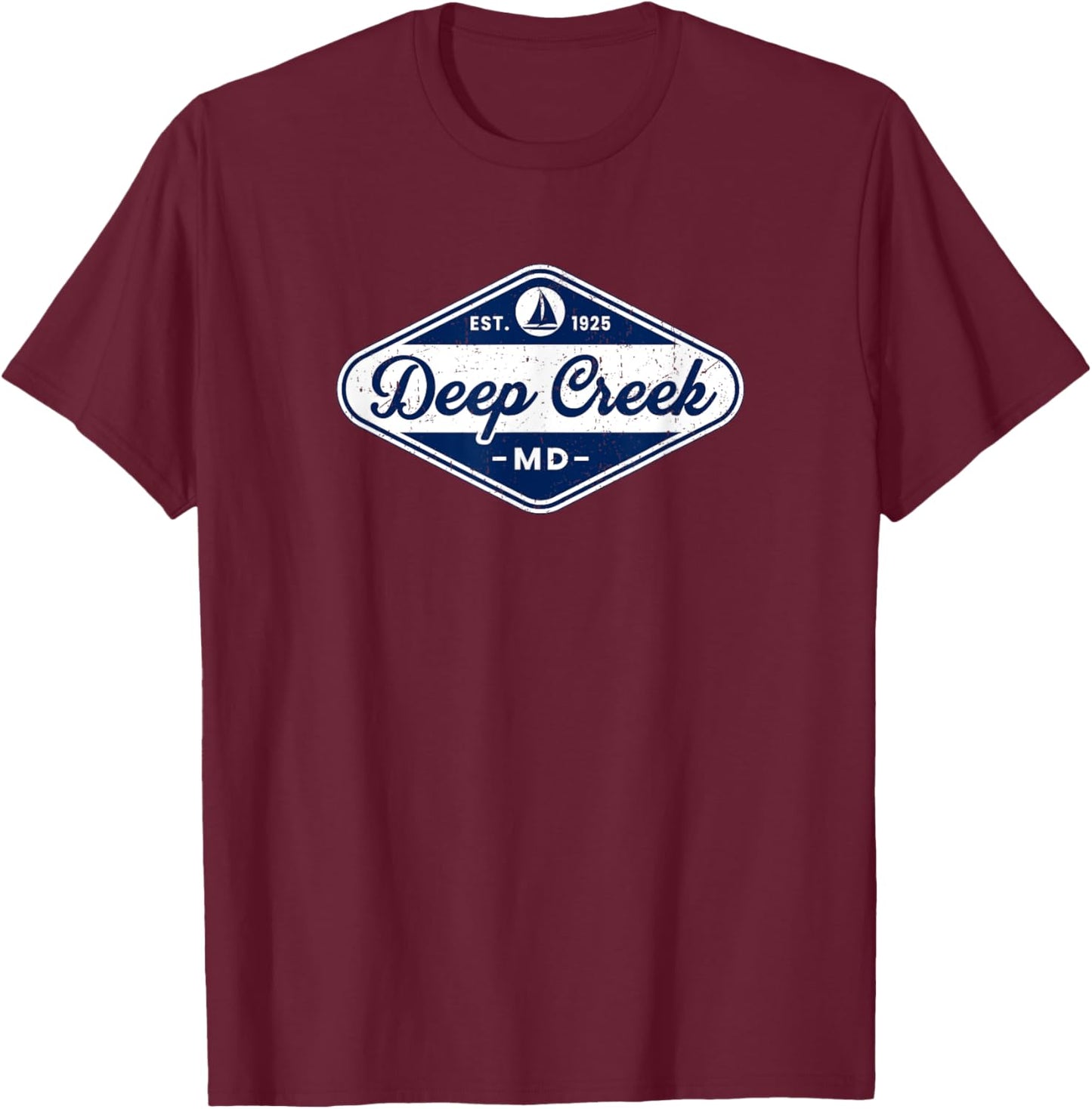 Retro Deep Creek MD Maryland Vintage Sailboat Lake Vacation T-Shirt - T-Shirt | Maroon